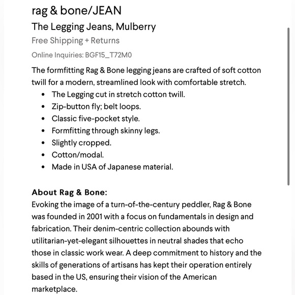 Rag & Bone The Legging Jeans in Mulberry - Picture 2 of 6